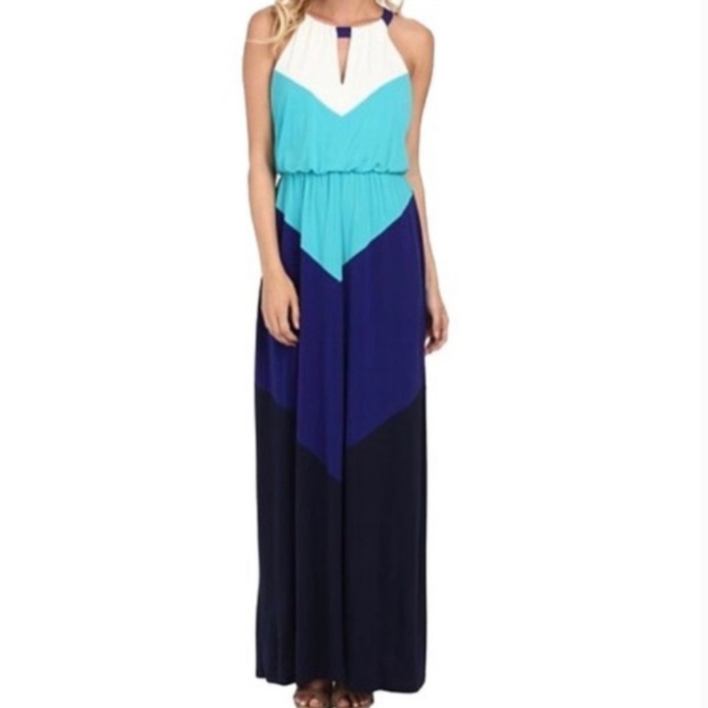 Vince Camuto Blue Colorblock Maxi Dress Size 14